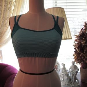 Green and White Striped Athletic Crop Top